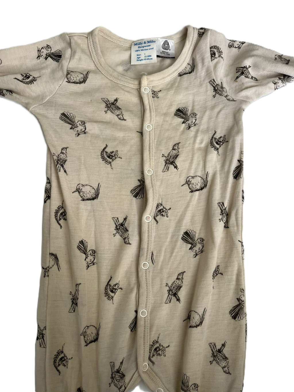 Milly&Milo Merino NZ Bird Sleepsuit (12-18mon)