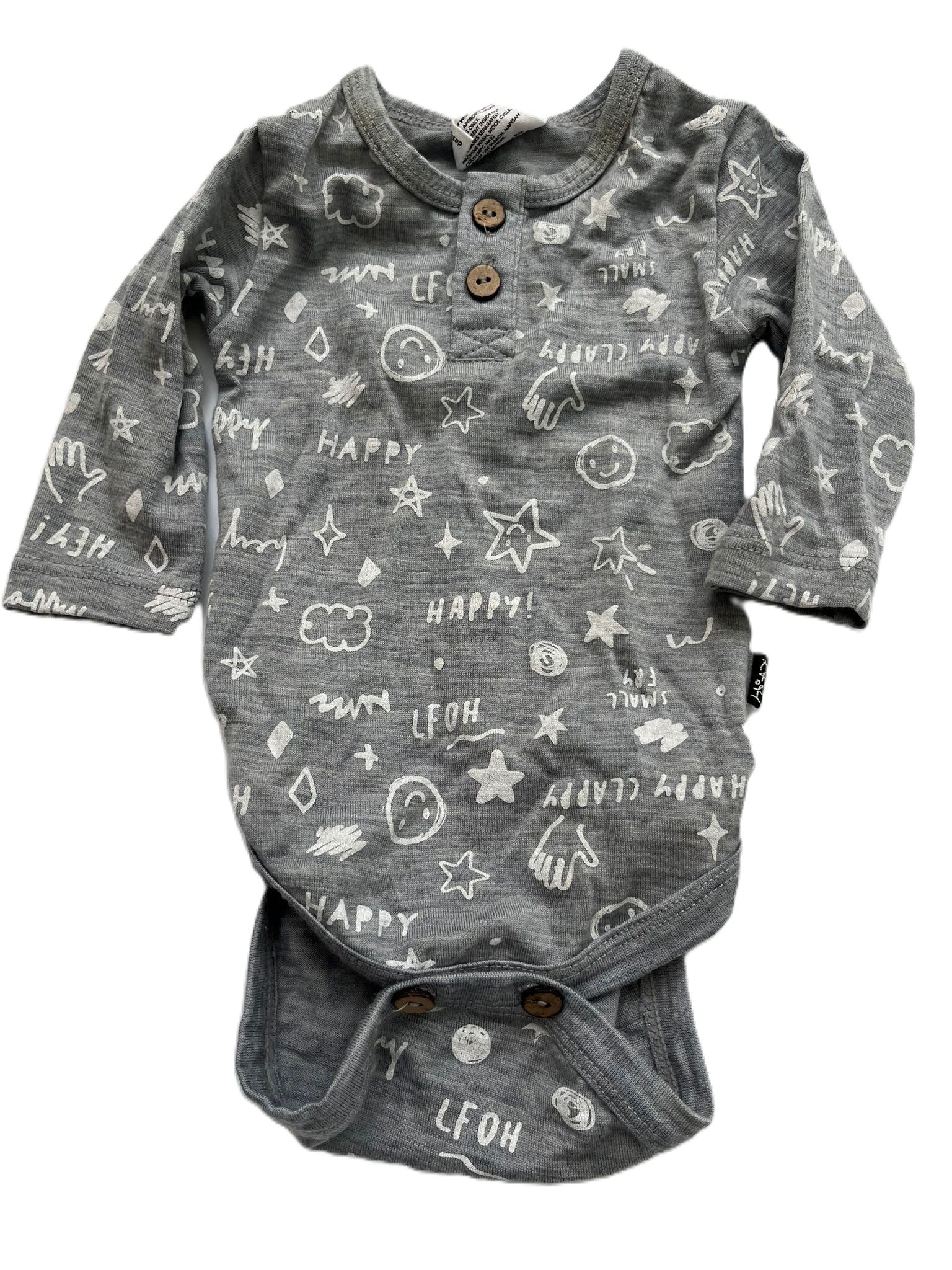 Little Flock & Horrors Merino Happy Onesie (0-3mon)