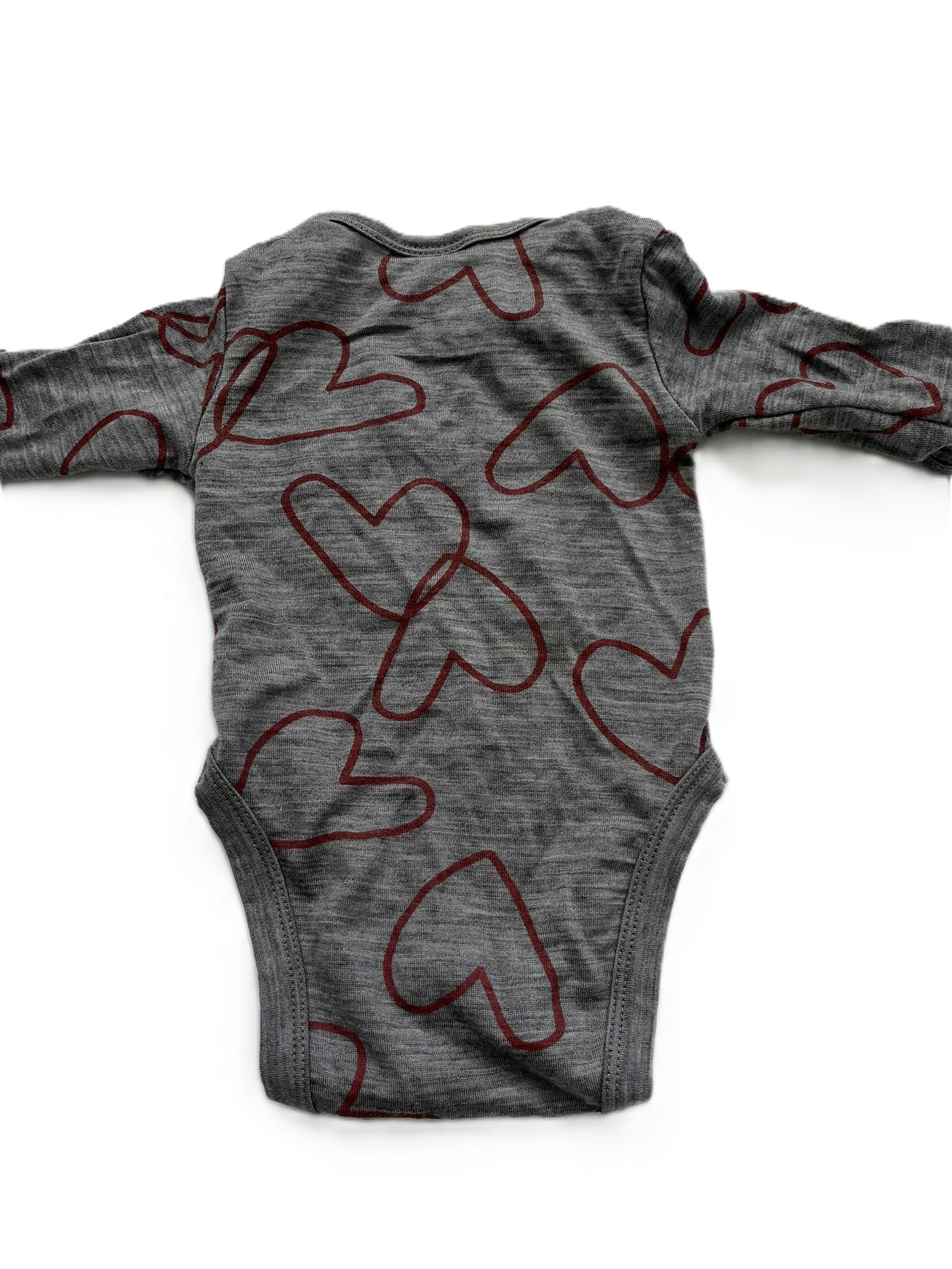Little Flock & Horrors Merino Heart Onesie (0-3mon)