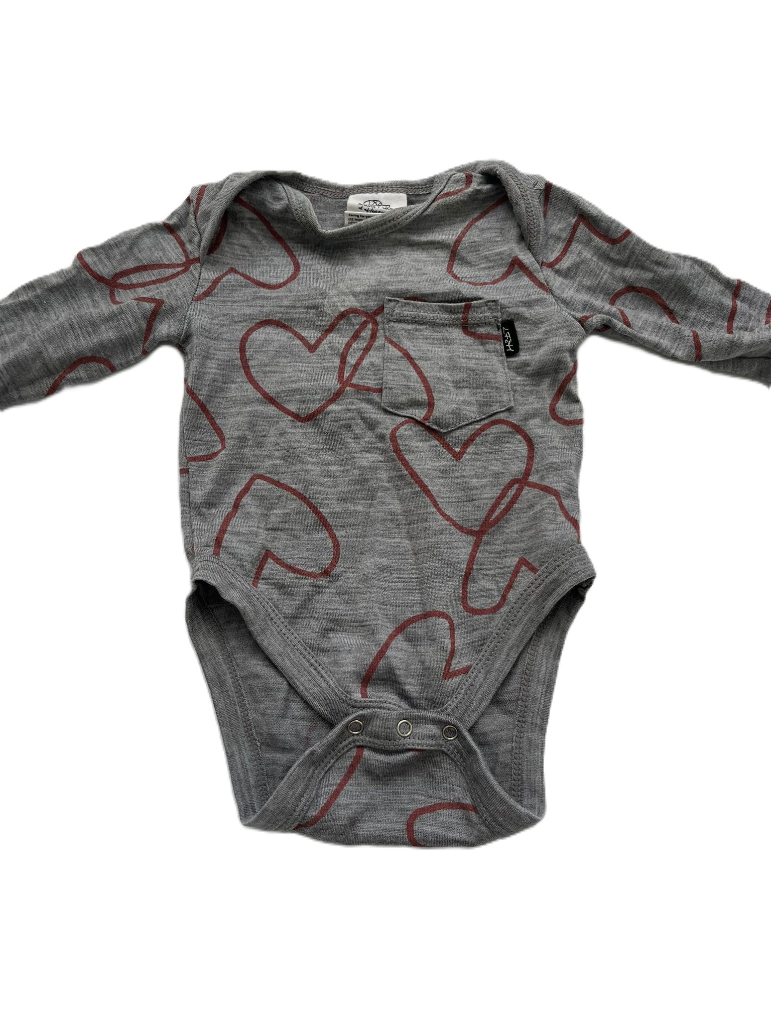 Little Flock & Horrors Merino Heart Onesie (0-3mon)