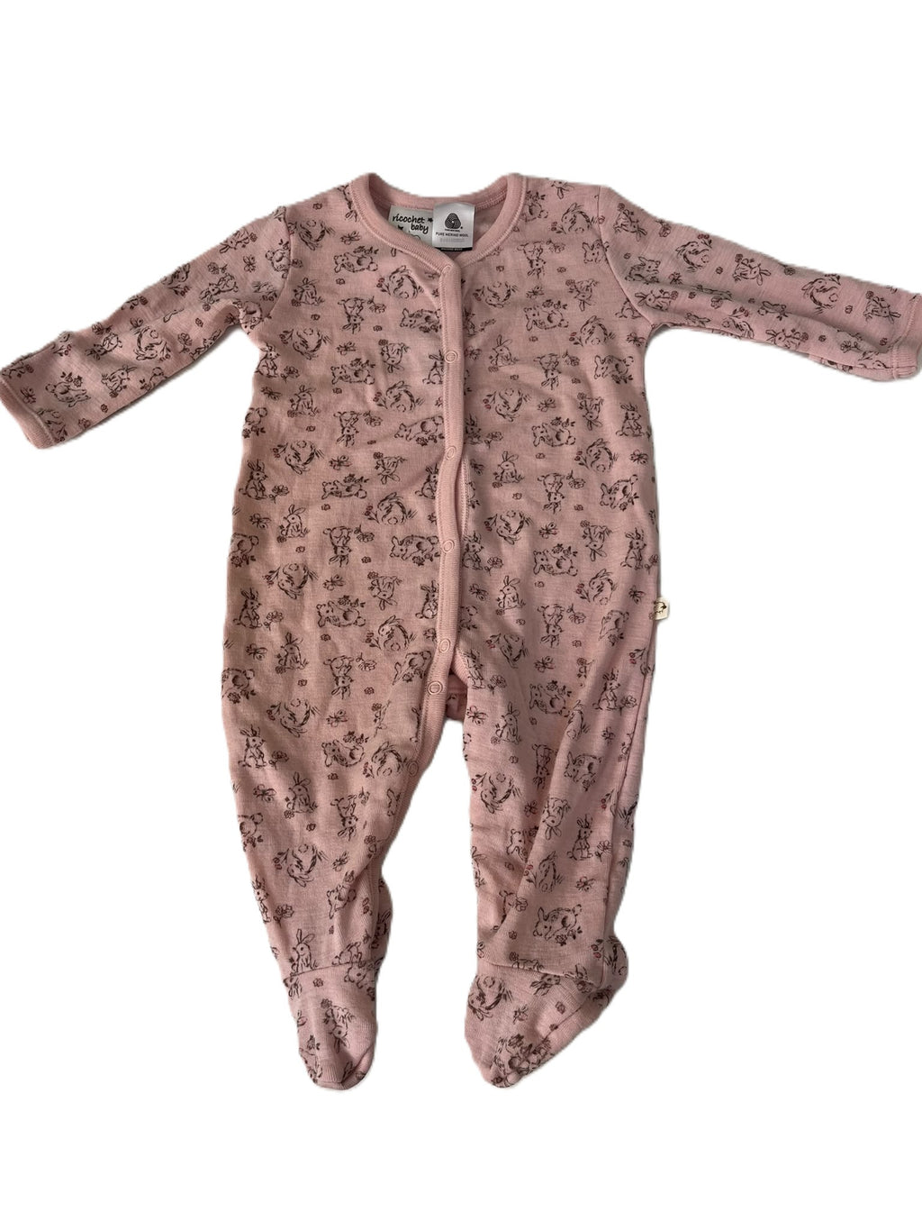 ricochet baby Bunny Merino Sleepsuit (0-3m)